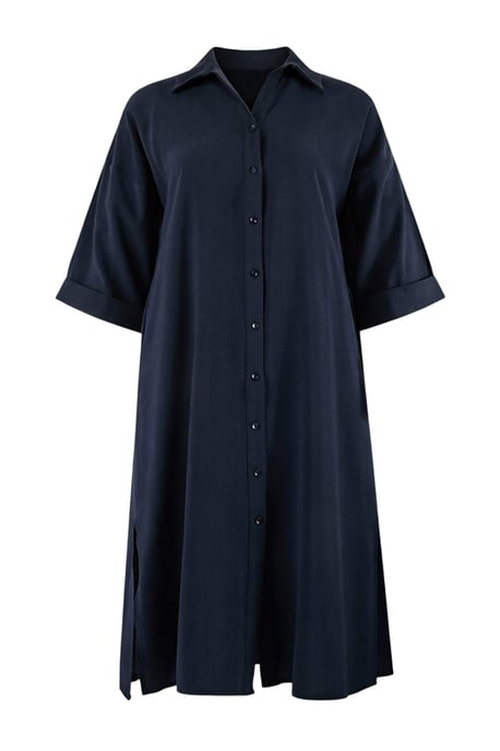 Trendyol Curve Damen Dunkelblau Einfarbig Midi Ärmellos Casual Hemdblusenkleid Große Größen Kleid - Image 3