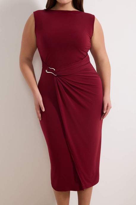 Trendyol Curve Damen Bordeaux Einfarbig Midi Ärmellos Casual Bodycon Große Größen Kleid - Image 2