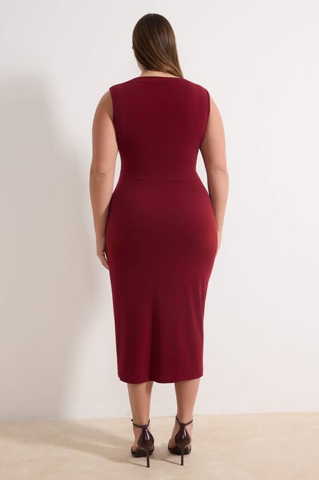 Trendyol Curve Damen Bordeaux Einfarbig Midi Ärmellos Casual Bodycon Große Größen Kleid - Image 3
