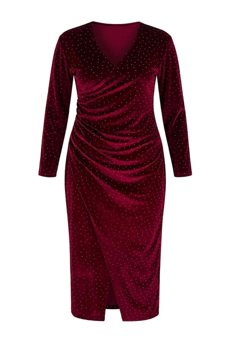 Trendyol Curve Damen Bordeaux Einfarbig Midi Lang Party A-Linie Große Größen Kleid - Image 4