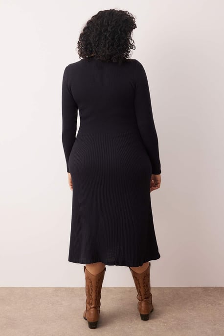 Trendyol Curve Damen Dunkelblau Einfarbig Midi Lang Casual A-Linie Große Größen Kleid - Image 3