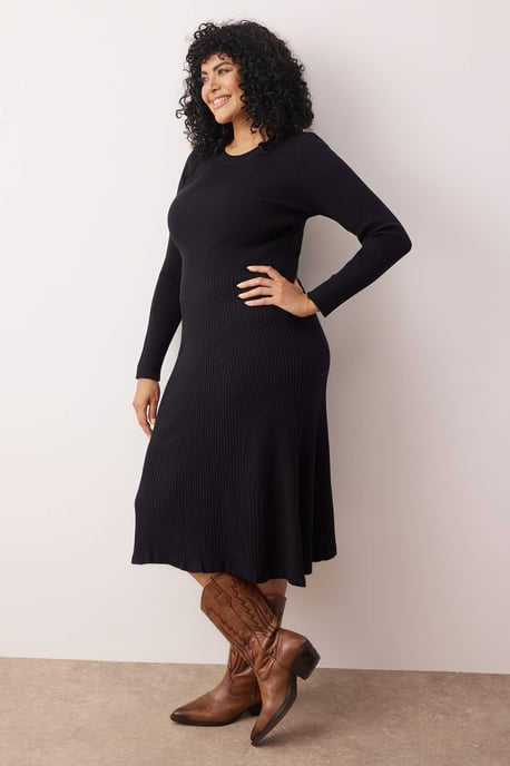Trendyol Curve Damen Dunkelblau Einfarbig Midi Lang Casual A-Linie Große Größen Kleid - Image 6