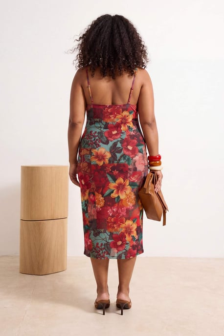 Trendyol Curve Damen Mehrfarbig Geblümt Midi Ärmellos Gerade Große Größen Kleid - Image 3