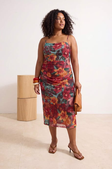 Trendyol Curve Damen Mehrfarbig Geblümt Midi Ärmellos Gerade Große Größen Kleid - Image 6