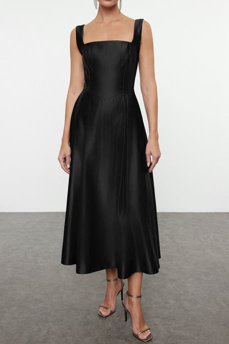 TRENDYOLMİLLA Damen Schwarz Einfarbig Midi Ärmellos Elegant/Abend Skater Kleider - Image 2