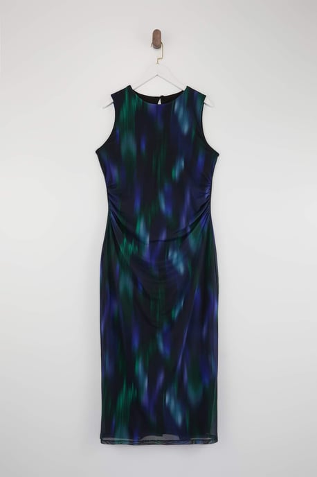 Trendyol Curve Damen Mehrfarbig Grafik Midi Ärmellos Casual Gerade Große Größen Kleid - Image 3