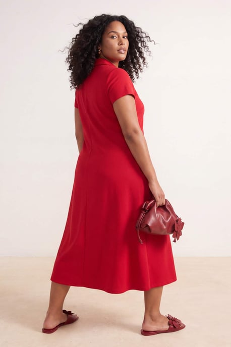 Trendyol Curve Damen Rot Einfarbig Midi Kurz Casual A-Linie Große Größen Kleid - Image 2