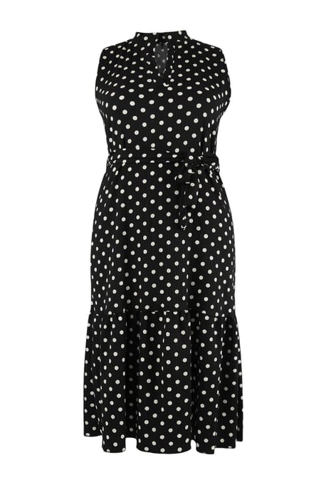 Trendyol Curve Damen Mehrfarbig Geometrisches Muster Midi Ärmellos Casual A-Linie Große Größen Kleid - Image 1