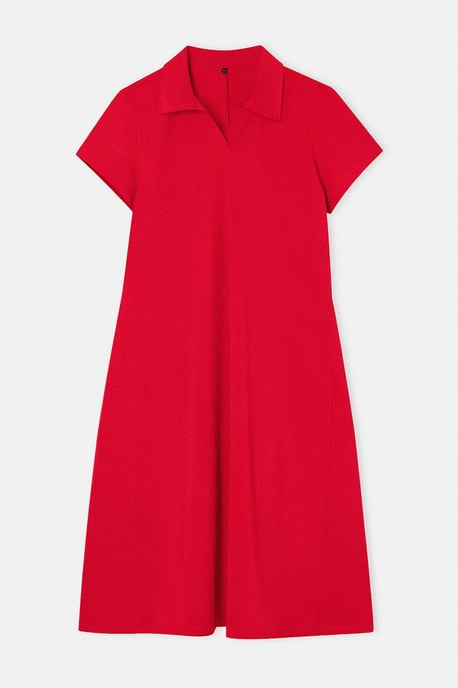 Trendyol Curve Damen Rot Einfarbig Midi Kurz Casual A-Linie Große Größen Kleid - Image 3
