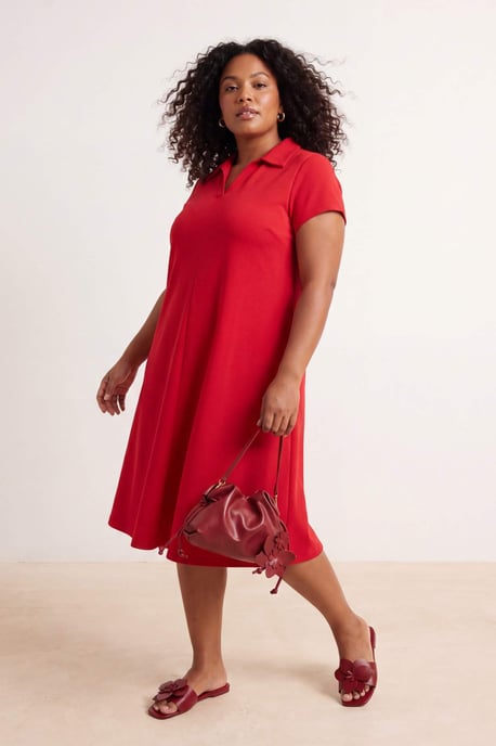 Trendyol Curve Damen Rot Einfarbig Midi Kurz Casual A-Linie Große Größen Kleid - Image 6