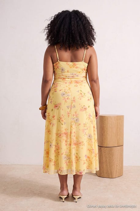 Trendyol Curve Damen Mehrfarbig Geblümt Midi Ärmellos Bodycon Große Größen Kleid - Image 2