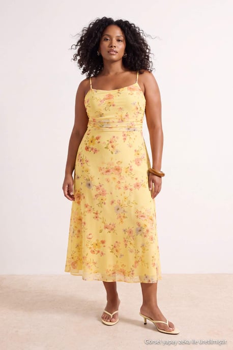 Trendyol Curve Damen Mehrfarbig Geblümt Midi Ärmellos Bodycon Große Größen Kleid - Image 6