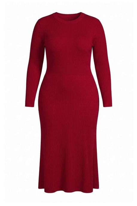 Trendyol Curve Damen Rot Einfarbig Midi Lang Casual A-Linie Große Größen Kleid - Image 4
