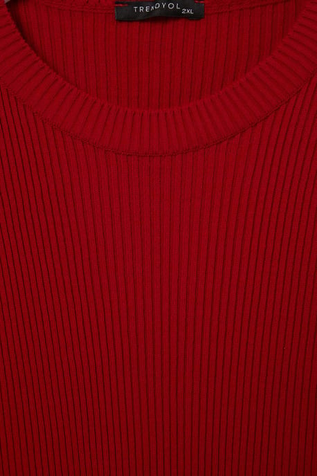 Trendyol Curve Damen Rot Einfarbig Midi Lang Casual A-Linie Große Größen Kleid - Image 5