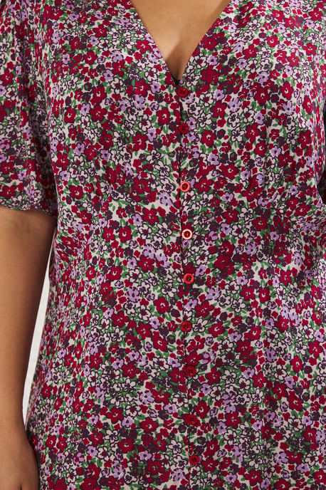 Trendyol Curve Damen Mehrfarbig Geblümt Midi Kurz Casual Hemdblusenkleid Große Größen Kleid - Image 3