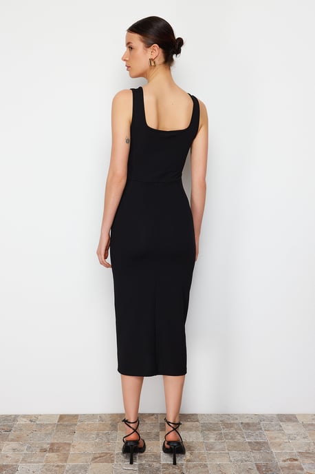 TRENDYOLMİLLA Damen Schwarz Einfarbig Midi Ärmellos Abend / Alltag Bodycon Kleider - Image 2