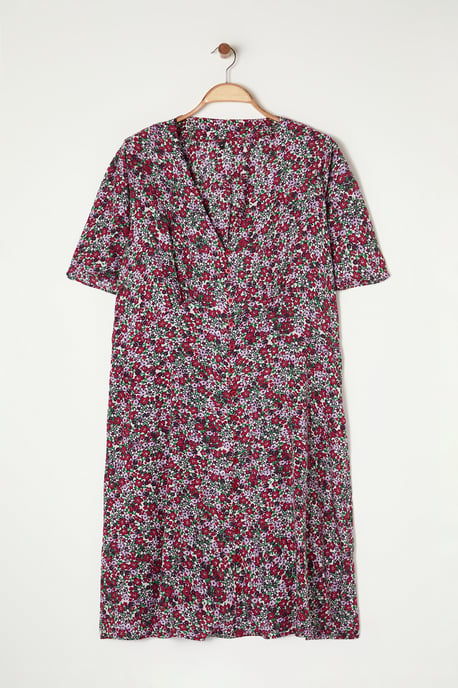 Trendyol Curve Damen Mehrfarbig Geblümt Midi Kurz Casual Hemdblusenkleid Große Größen Kleid - Image 5
