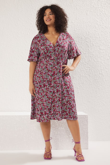 Trendyol Curve Damen Mehrfarbig Geblümt Midi Kurz Casual Hemdblusenkleid Große Größen Kleid - Image 6