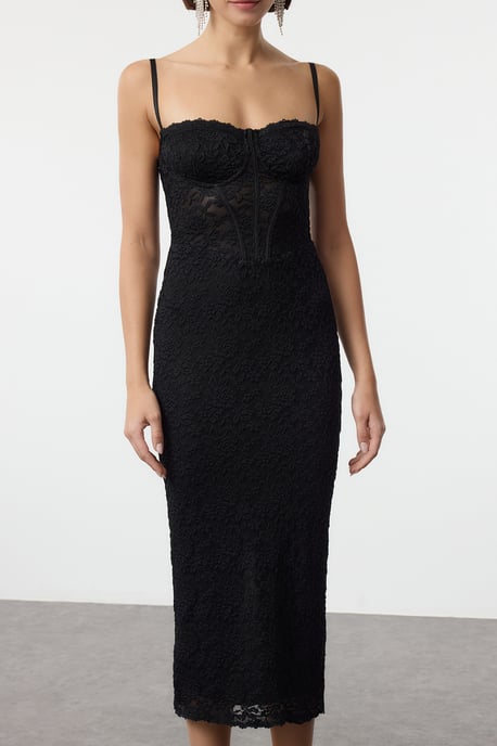 TRENDYOLMİLLA Damen Schwarz Einfarbig Midi Ärmellos Elegant/Abend Bodycon Kleider - Image 3