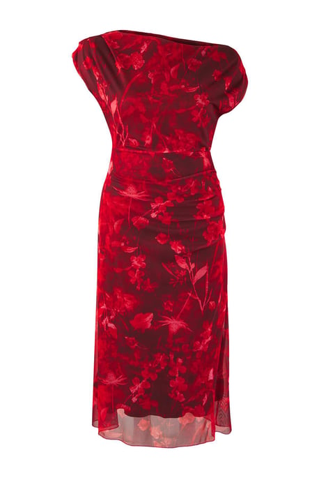 Trendyol Curve Damen Rot Geblümt Midi Ärmellos Casual A-Linie Große Größen Kleid - Image 4