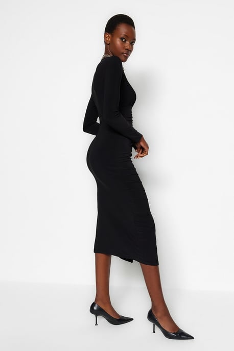 TRENDYOLMİLLA Damen Schwarz Einfarbig Midi Lang Abend / Alltag Bodycon Kleider - Image 3