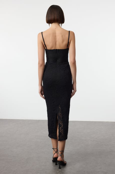 TRENDYOLMİLLA Damen Schwarz Einfarbig Midi Ärmellos Elegant/Abend Bodycon Kleider - Image 5