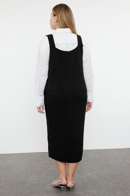 Trendyol Curve Damen Schwarz Einfarbig Midi Ärmellos Casual Gerade Große Größen Kleid - Image 3