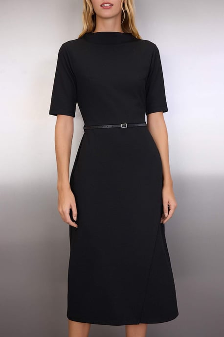 TRENDYOLMİLLA Damen Schwarz Einfarbig Midi Kurz Abend / Alltag A-Linie Kleider - Image 2