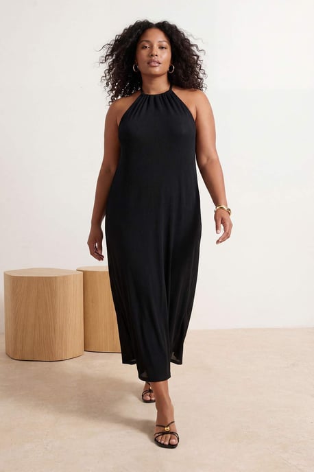 Trendyol Curve Damen Schwarz Einfarbig Midi Ärmellos Casual Gerade Große Größen Kleid - Image 6