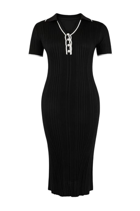 Trendyol Curve Damen Schwarz Einfarbig Midi Kurz Casual Bodycon Große Größen Kleid - Image 3