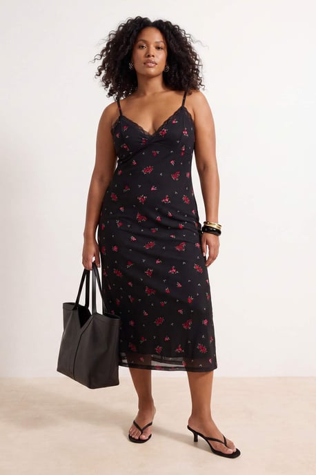 Trendyol Curve Damen Mehrfarbig Geblümt Midi Ärmellos Casual Bodycon Große Größen Kleid - Image 2