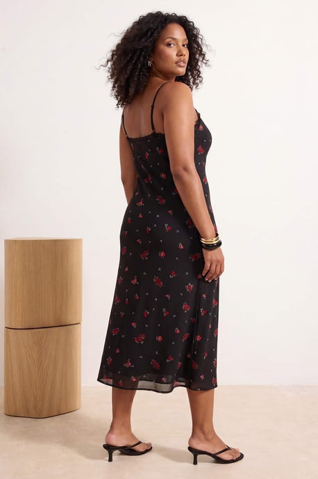 Trendyol Curve Damen Mehrfarbig Geblümt Midi Ärmellos Casual Bodycon Große Größen Kleid - Image 3