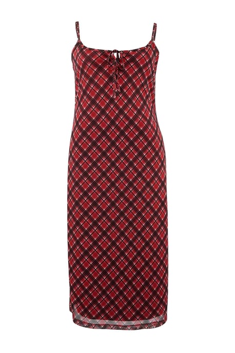 Trendyol Curve Damen Rot Kariert Midi Ärmellos Casual A-Linie Große Größen Kleid - Image 3