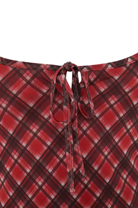 Trendyol Curve Damen Rot Kariert Midi Ärmellos Casual A-Linie Große Größen Kleid - Image 4