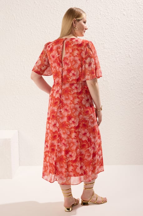 Trendyol Curve Damen Mehrfarbig Animal-Print Midi Kurz Casual A-Linie Große Größen Kleid - Image 4