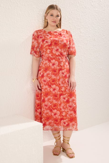 Trendyol Curve Damen Mehrfarbig Animal-Print Midi Kurz Casual A-Linie Große Größen Kleid - Image 6