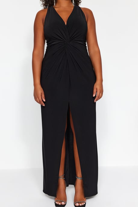 Trendyol Curve Damen Schwarz Einfarbig Midi Ärmellos Elegant/Abend Gerade Große Größen Kleid - Image 3