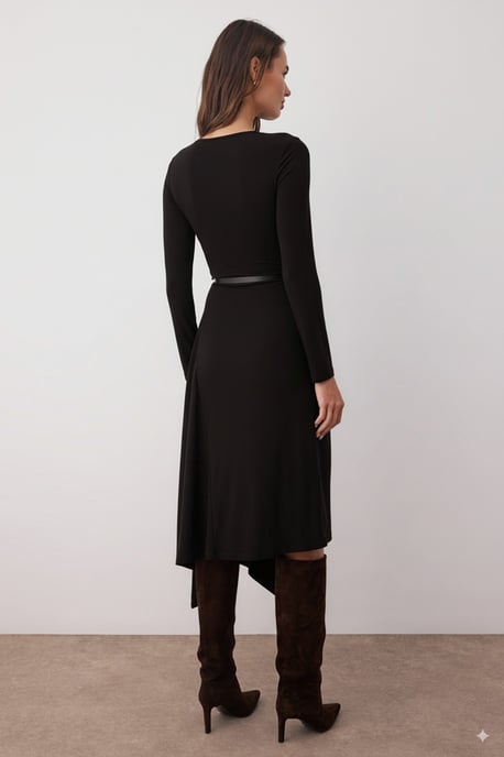 TRENDYOLMİLLA Damen Schwarz Einfarbig Midi Lang Abend / Alltag A-Linie Kleider - Image 3