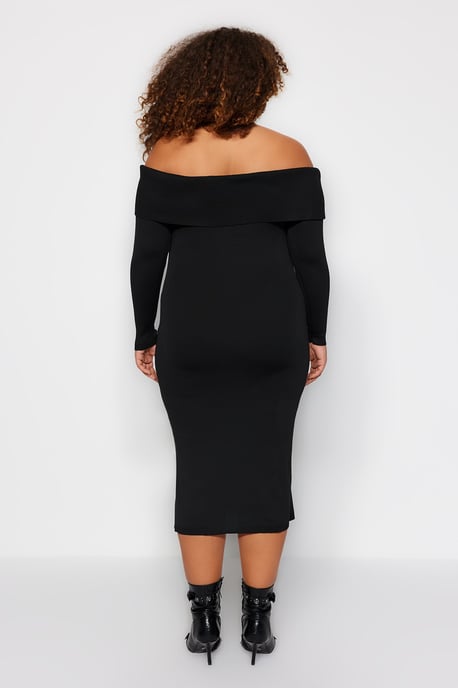 Trendyol Curve Damen Schwarz Einfarbig Midi Lang Abend / Alltag Bodycon Große Größen Kleid - Image 4
