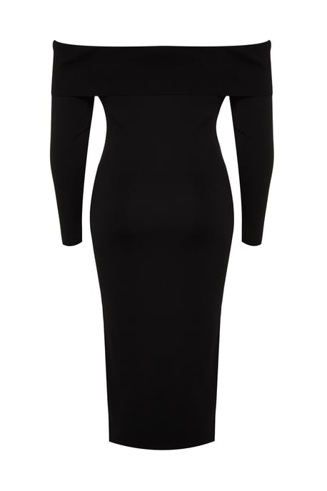 Trendyol Curve Damen Schwarz Einfarbig Midi Lang Abend / Alltag Bodycon Große Größen Kleid - Image 5