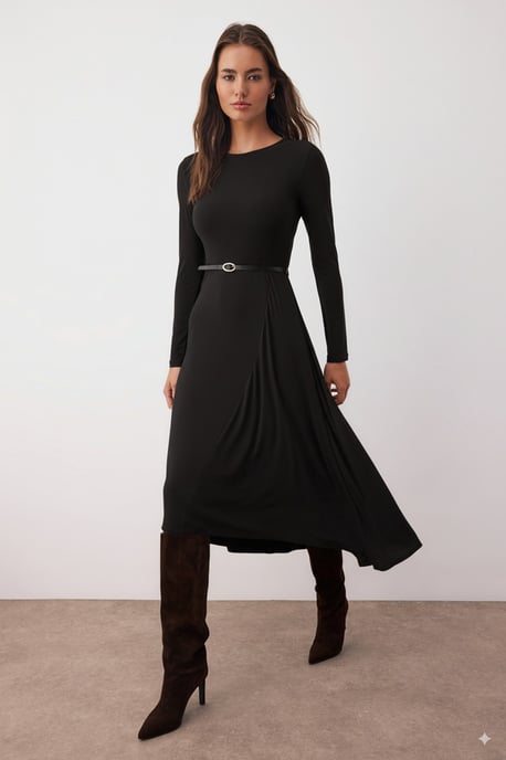 TRENDYOLMİLLA Damen Schwarz Einfarbig Midi Lang Abend / Alltag A-Linie Kleider - Image 4