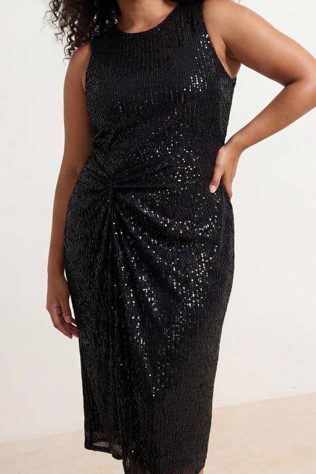 Trendyol Curve Damen Schwarz Einfarbig Midi Ärmellos Elegant/Abend Gerade Große Größen Kleid - Image 3