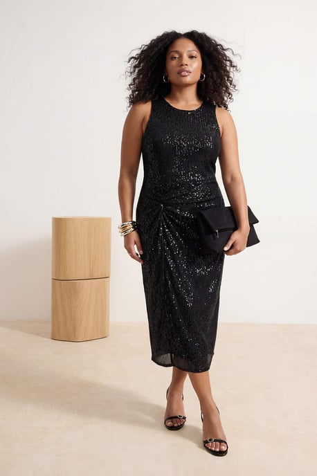 Trendyol Curve Damen Schwarz Einfarbig Midi Ärmellos Elegant/Abend Gerade Große Größen Kleid - Image 6