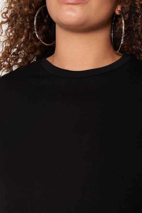 Trendyol Curve Damen Schwarz Einfarbig Midi Kurz Casual A-Linie Große Größen Kleid - Image 3