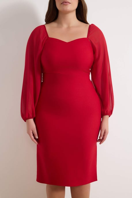Trendyol Curve Damen Rot Einfarbig Midi Lang Elegant/Abend Bodycon Große Größen Kleid - Image 2