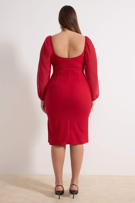 Trendyol Curve Damen Rot Einfarbig Midi Lang Elegant/Abend Bodycon Große Größen Kleid - Image 3