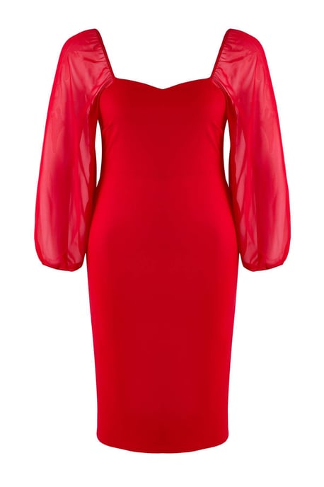 Trendyol Curve Damen Rot Einfarbig Midi Lang Elegant/Abend Bodycon Große Größen Kleid - Image 4