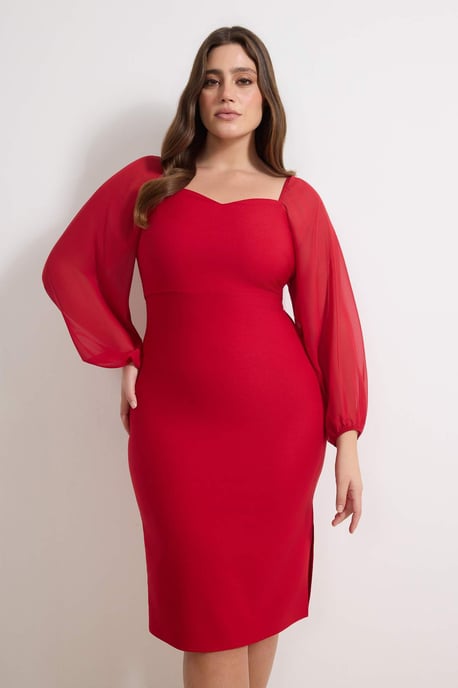 Trendyol Curve Damen Rot Einfarbig Midi Lang Elegant/Abend Bodycon Große Größen Kleid - Image 6