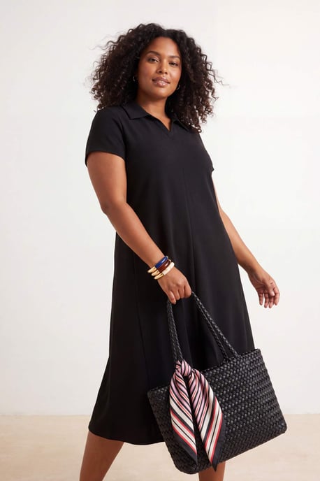 Trendyol Curve Damen Schwarz Einfarbig Midi Kurz Casual A-Linie Große Größen Kleid - Image 6