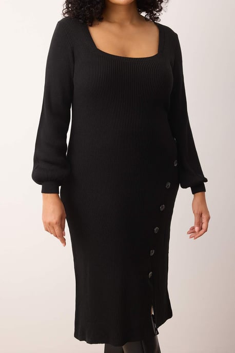 Trendyol Curve Damen Schwarz Einfarbig Midi Lang Casual Bodycon Große Größen Kleid - Image 2